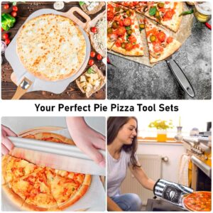 7PCS Foldable Pizza Peel Pizza Pan Set,12" x 14" Aluminum Metal Pizza Paddle with Wooden Handle, Rocker Cutter, Server Set, Baking Oven Mitts, Oil Brushes, Homemade Pizza Oven Accessories