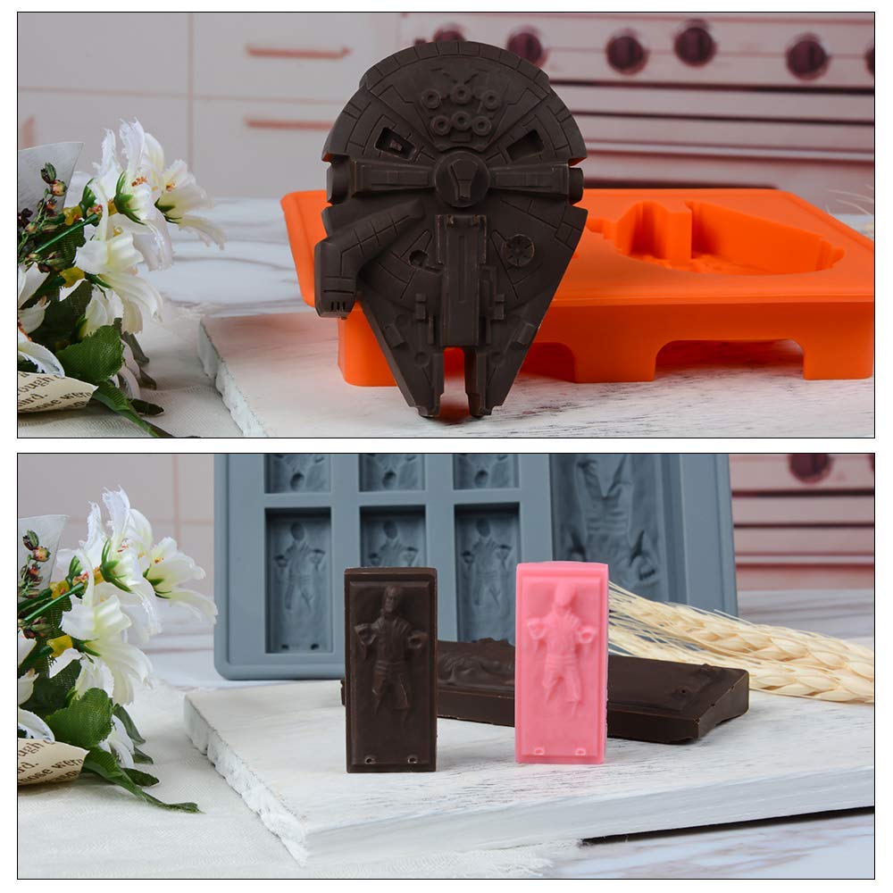 Set of Best10 Star Wars Silicone Ice Trays/Chocolate Molds: Stormtrooper, Darth Vader, X-Wing Fighter, Millennium Falcon, R2-D2, Han Solo, Boba Fett, and Death Star