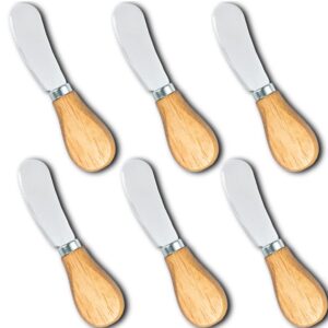 yeeper little cheese spreader knives, wooden handle, 5 inch, stainless steel cocktail knives spreaders for condimets, cheese, butter, charcuterie board accessories