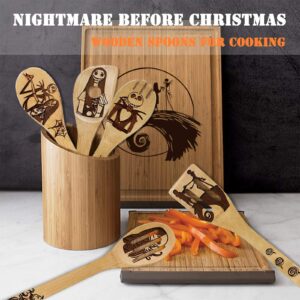 Nightmare Before Christmas Gifts - 5 Pcs Wooden Spoons for Cooking,Nightmare Before Christmas Kitchen Utensils Set,Wood Cooking Utensils set for Mothers Day Gifts