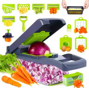 yayayoung vegetable chopper,multifunctional 16 in 1 food chopper,veggie chopper with container,pro onion chopper,potato slicer,kitchen cutter slicer dice(grey)