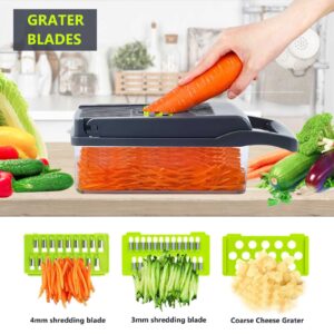 YAYAYOUNG Vegetable Chopper,Multifunctional 16 in 1 Food Chopper,Veggie Chopper with Container,Pro Onion Chopper,Potato Slicer,Kitchen Cutter Slicer Dice(Grey)