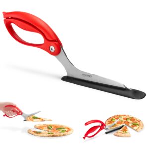 dreamfarm scizza | non-stick pizza scissors with protective server | stainless steel | all-in-one pizza slicer | easy-to-use & easy-to-clean pizza cutters | red