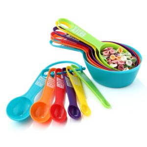 12pcs measuring cups, little cook colorful measuring cups and spoons set, stackable measuring spoons, nesting plastic measuring cup, kitchen measuring set for baking & cooking (6+6, multi colors)