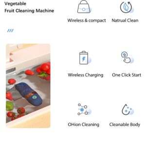 BCRTO Vegetable and Fruit Cleaner Machine, Aquapur Water-Proof Fruit Cleaning Device with OH-ion Purification Technology 250min Working time and Wireless Charging, for Cleaning Fruit, Grain,Meat