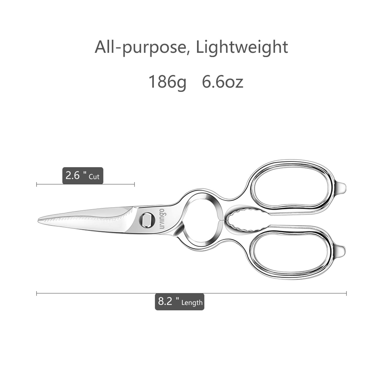 LIVINGO Kitchen Forged Shears Heavy Duty Come Apart Ultra Sharp Multi-function Stainless Steel Scissors Bottle Opener, Nut Cracker 8.5 inch