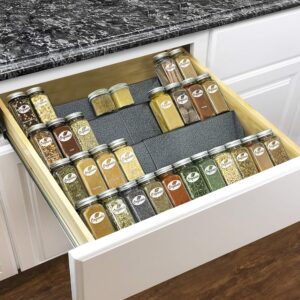 LYNK PROFESSIONAL® Expandable Organizer - Heavy Gauge Steel 4 Tier Spice Rack Insert Tray for Spice Jars, Herbs and Seasoning - Kitchen Cabinet Drawer Storage - Silver Metallic