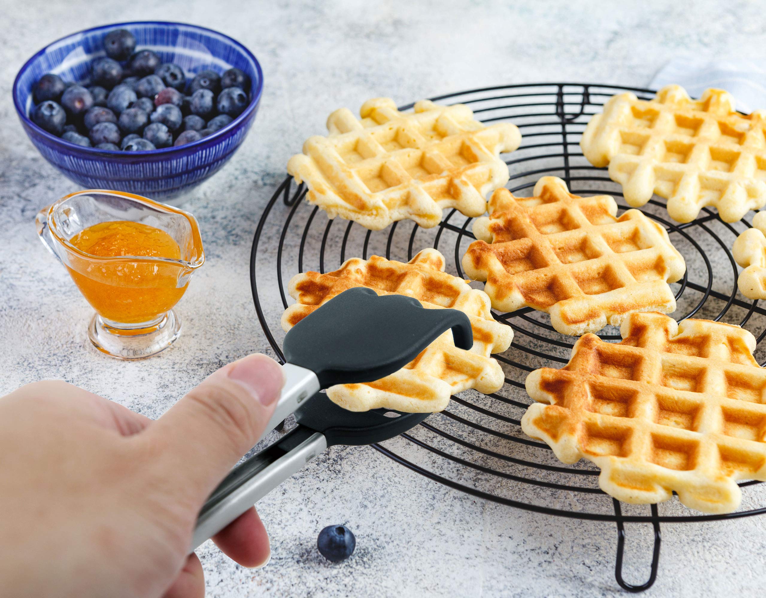 Mini Waffle Tongs by StarBlue – 8 Inches Silicone and Nylon Serving Tongs with Non-Slip Smooth Handles, Non-Scratch and Dishwasher Safe, Multipurpose Spatula Tongs for Belgian Waffle Serving