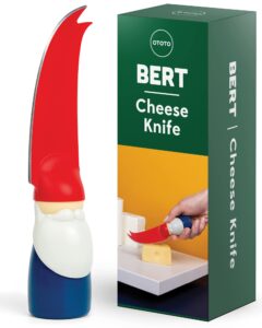ototo bert cheese knife, gnome-themed multifunctional knife for cheese, fruits, and veggies, cute kitchen accessories, bpa-free kitchen gadget, funny kitchen gadgets, gnomes gifts for women