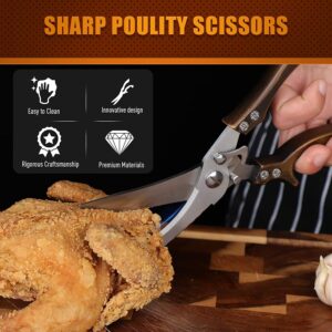 Heavy Duty Poultry Shears with Serrated Edge - For Chicken, Bone, Meat, Turkey, Fish - No Rust, Spring Loaded, Stainless Steel Kitchen Scissors