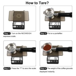 NEOWEIGH (Latest Version) Espresso Scale with Timer 1000g x 0.1g, Espresso Coffee Scale for Drip Tray, 35 Ounces/0.01oz,Coffee Scale Espresso with Silicone Mat,Large Backlit Display,Batteries