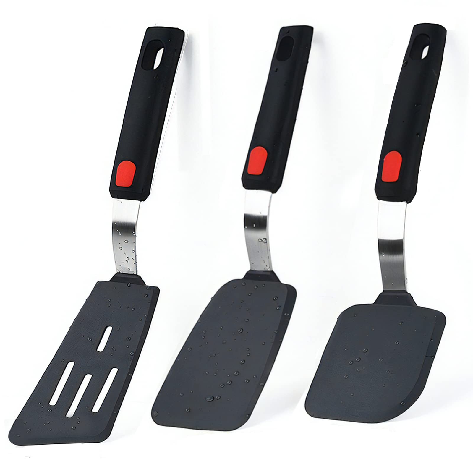 Silicone Spatula Turner Set, 600°F Heat Resistant Kitchen Spatulas for Nonstick Cookware, BPA Free Cooking Utensils, Non Scratch Flexible Thin Edge Rubber Spatula Set for Flipping Fish, Eggs, Pancake