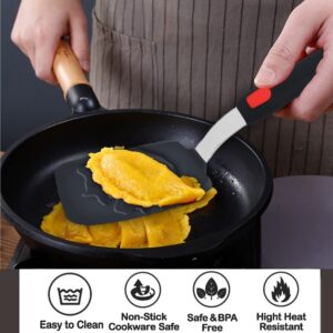 Silicone Spatula Turner Set, 600°F Heat Resistant Kitchen Spatulas for Nonstick Cookware, BPA Free Cooking Utensils, Non Scratch Flexible Thin Edge Rubber Spatula Set for Flipping Fish, Eggs, Pancake