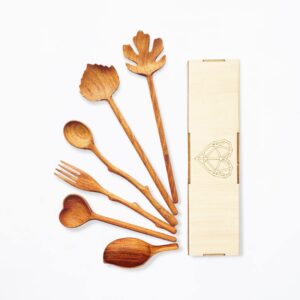 natural wooden spoons and forks set (set of 6), valentines day gifts for her, cooking gifts for mom, hostess gifts,happy new year gifts, easter gifts for mom