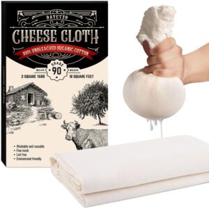 dayetzo cheese cloth grade 90, xl cheesecloth for straining, unbleached 100% organic fine mesh cotton washable fabric 18 sq. ft. large, reusable muslin cloth for cheese making and cooking (2 yards)