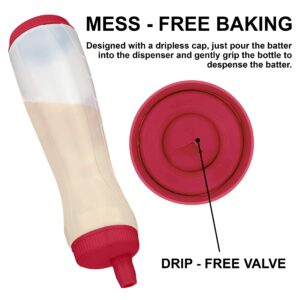 Bahoki Essentials Pancake Pen - Easy Squeeze Pancake Art Plastic Bottle Container - Pancake and Crepe Batter Mixer and Dispenser - Kitchen Baking Tool and Supplies - Drip Free Silicone Nozzle