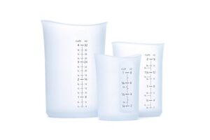 isi basics measuring set of 3 silicone flexible measuring cup, translucent
