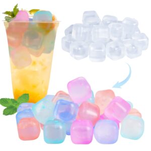 80 pack color-changing reusable ice cube for drinks, colorful square plastic ice cubes without diluting bpa free, refreezable ice cubes for coffee, wine, whiskey, cocktails (color-changing)