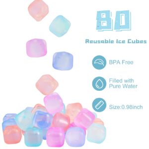 80 Pack Color-changing Reusable Ice Cube for Drinks, Colorful Square Plastic ice Cubes Without Diluting BPA Free, Refreezable Ice Cubes for Coffee, Wine, Whiskey, Cocktails (Color-changing)