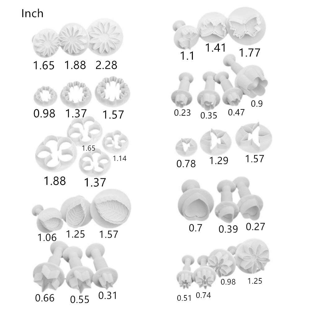 AOSHANG 33 Pcs Fondant Cake Cookie Plunger Cutter Fondant Cake Cutter Mold Sugar craft Flower Leaf Butterfly Heart Shape Decorating Mold DIY Tools