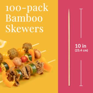 Prestee 100 Pack Bamboo Skewers for Grilling, BBQ, Kabobs, Crafts & Outdoor Parties 10-inch Brown Wooden Skewers for Crafts, Kabob Sticks, Skewer Sticks Variety Size, Shish Kebobs & Fruit Crafting