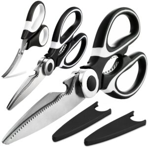 omdar kitchen scissors 3 pack - lifetime replacement warranty - heavy duty stainless steel cooking shears for cutting meat, food, fish, poultry multipurpose sharp sissors for dishwasher safe