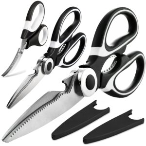 OMDAR Kitchen Scissors 3 Pack - Lifetime Replacement Warranty - Heavy Duty Stainless Steel Cooking Shears for Cutting Meat, Food, Fish, Poultry Multipurpose Sharp Sissors for Dishwasher Safe