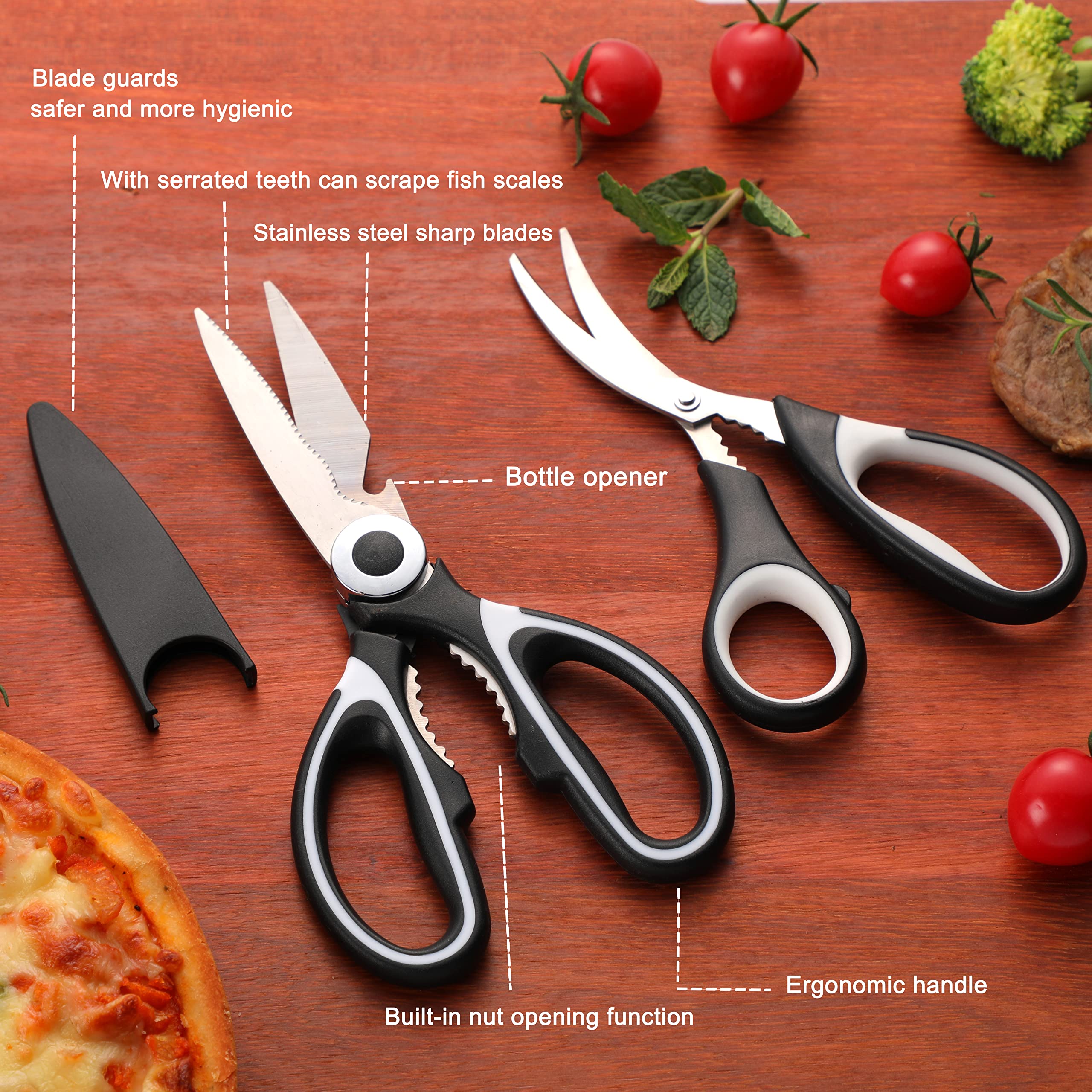 OMDAR Kitchen Scissors 3 Pack - Lifetime Replacement Warranty - Heavy Duty Stainless Steel Cooking Shears for Cutting Meat, Food, Fish, Poultry Multipurpose Sharp Sissors for Dishwasher Safe