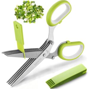 2023 updated herb scissors set - herb scissors with 5 blades and cover, cool kitchen gadgets for cutting shredded lettuce, cilantro fresh, green onion fresh and etc. also can used for cutting paper.