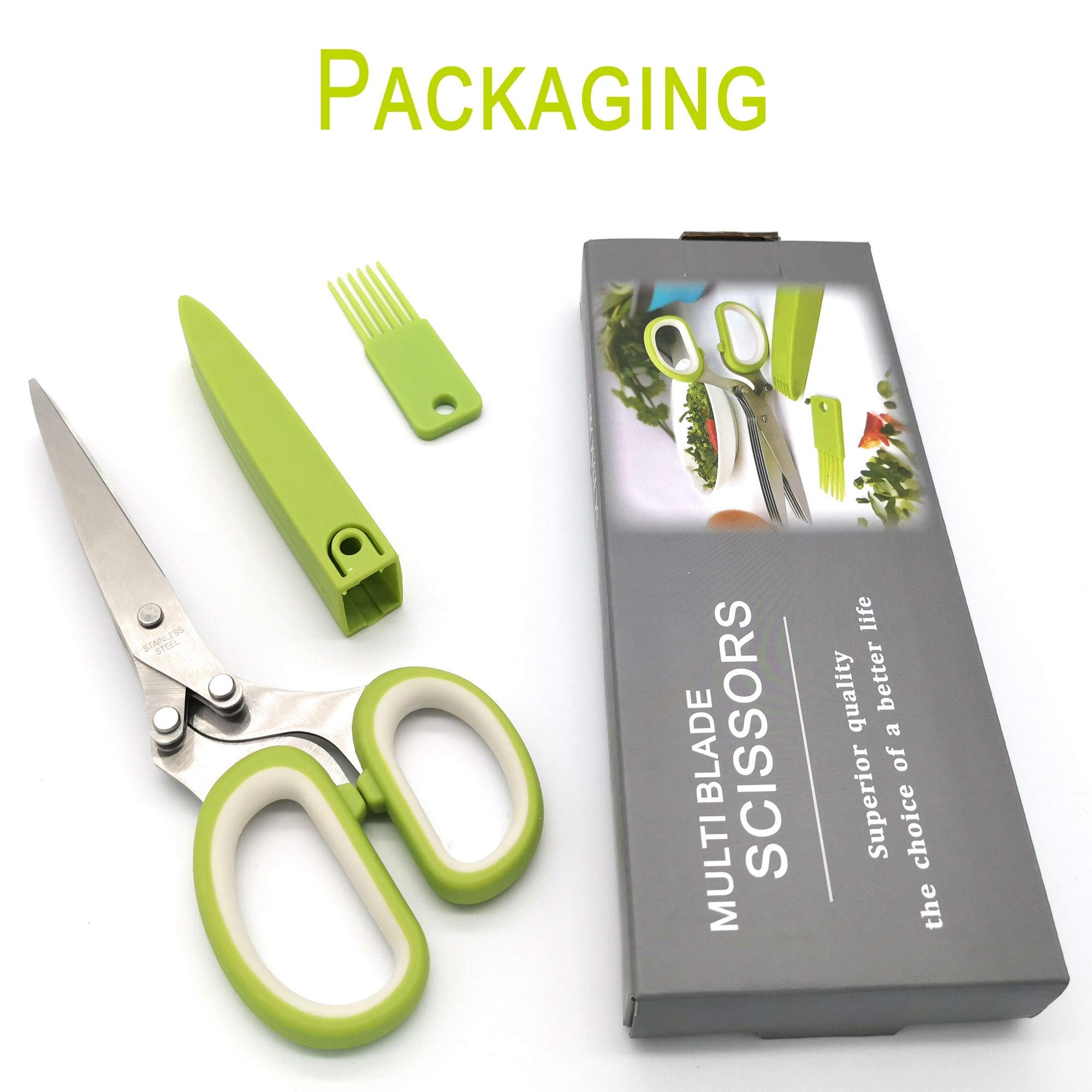 2023 Updated Herb Scissors Set - Herb Scissors With 5 Blades and Cover, Cool Kitchen Gadgets for Cutting Shredded Lettuce, Cilantro Fresh, Green Onion Fresh and etc. Also Can Used for Cutting Paper.