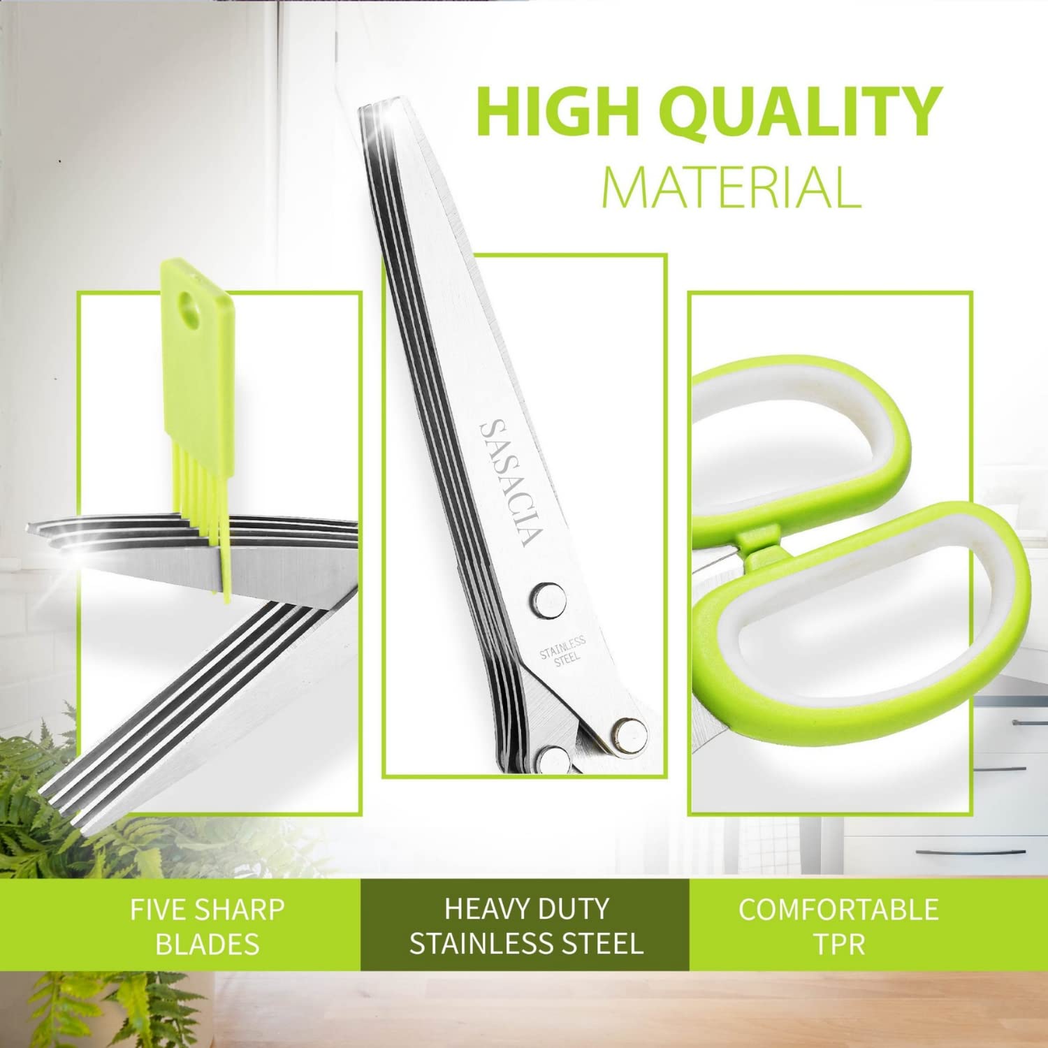 2023 Updated Herb Scissors Set - Herb Scissors With 5 Blades and Cover, Cool Kitchen Gadgets for Cutting Shredded Lettuce, Cilantro Fresh, Green Onion Fresh and etc. Also Can Used for Cutting Paper.