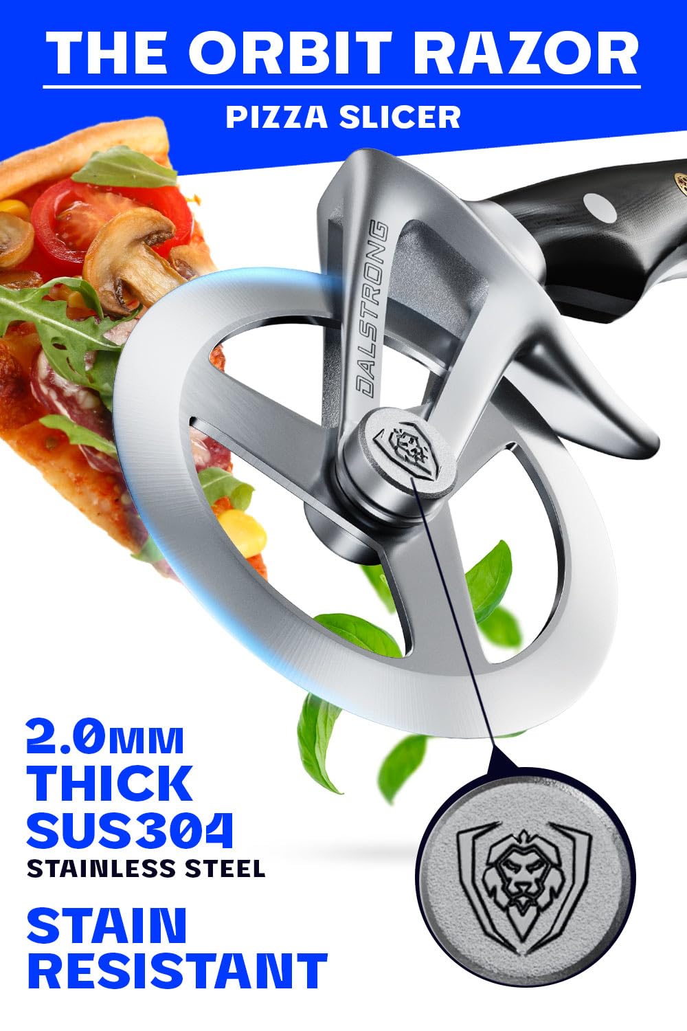 DALSTRONG Pizza Wheel - The Orbit Razor Pizza Wheel & Cutter - High-Carbon Heavy-Duty Stainless Steel - G10 Handle - Razor Sharp - Thumb Guard Protection & Blade Cover