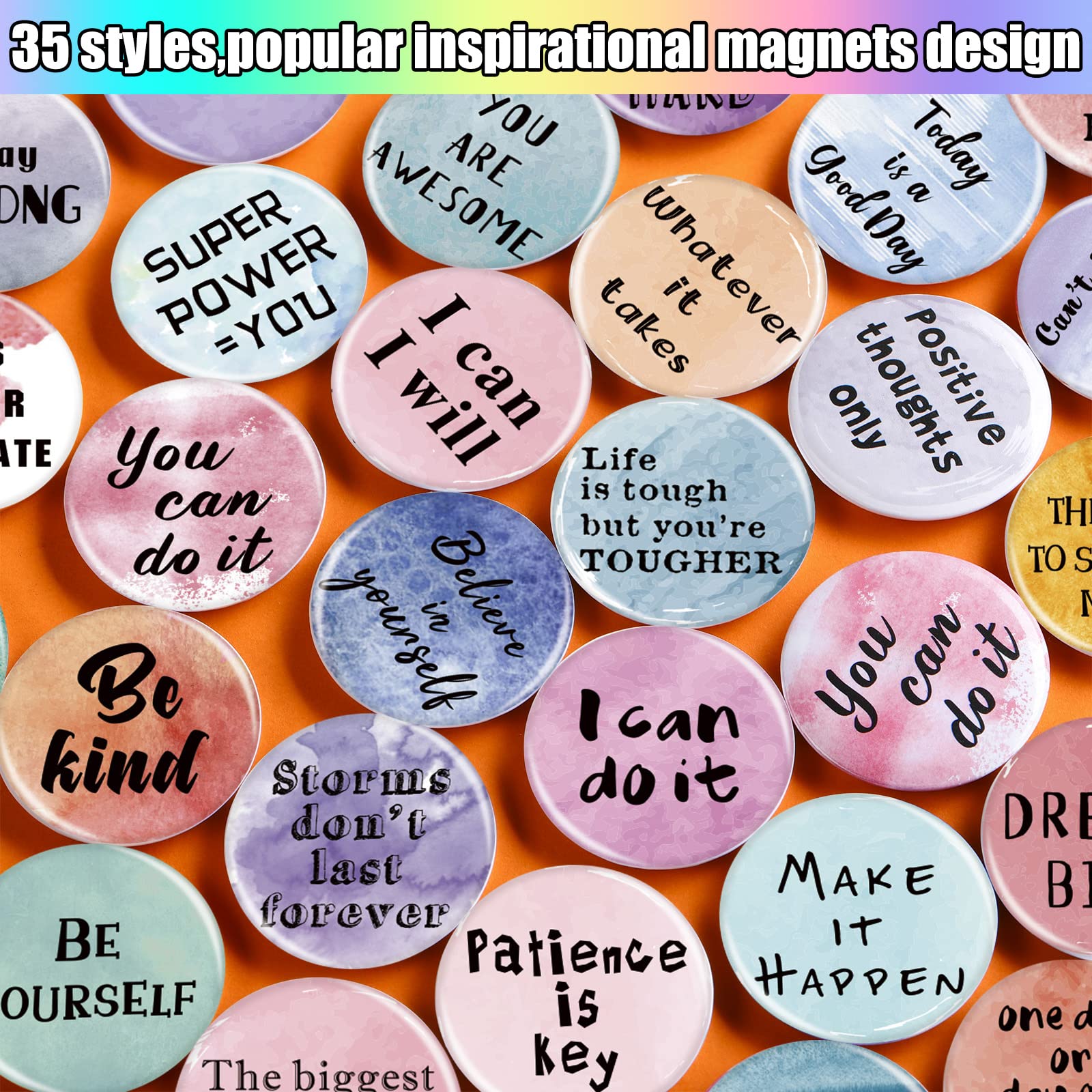 Inspirational Quote Refrigerator Magnets Motivational Fridge Magnets Watercolor Round Encouragement Refrigerator Magnets for Classroom Whiteboard Locker Fridge Supplies (35 Pieces)