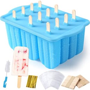 Popsicle Molds Silicone BPA-free,12 Pieces Popsicle Trays for Freezer,Homemade Ice Cream Popsicle Molds,Large Ice Pop Maker Set,Reusable Ice Lolly Mould with 100PCS Popsicle Sticks