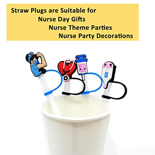 6Pcs Straw Covers, Silicone Straw Tip Covers, Straw Toppers for Tumblers, Reusable Drinking Dust Proof Straw Tip Covers for 6-8mm Straws (Nurse Theme)