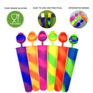 Bangp Popsicle Molds for Kids,6 Pieces Popsicles Molds Silicone BPA- Free Popsicle Molds with Rack,Multicolored Reusable Popsicle Maker Ice Pop Molds Attached Lids for Adults Kids with Cleaning Brush