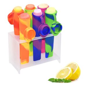 Bangp Popsicle Molds for Kids,6 Pieces Popsicles Molds Silicone BPA- Free Popsicle Molds with Rack,Multicolored Reusable Popsicle Maker Ice Pop Molds Attached Lids for Adults Kids with Cleaning Brush