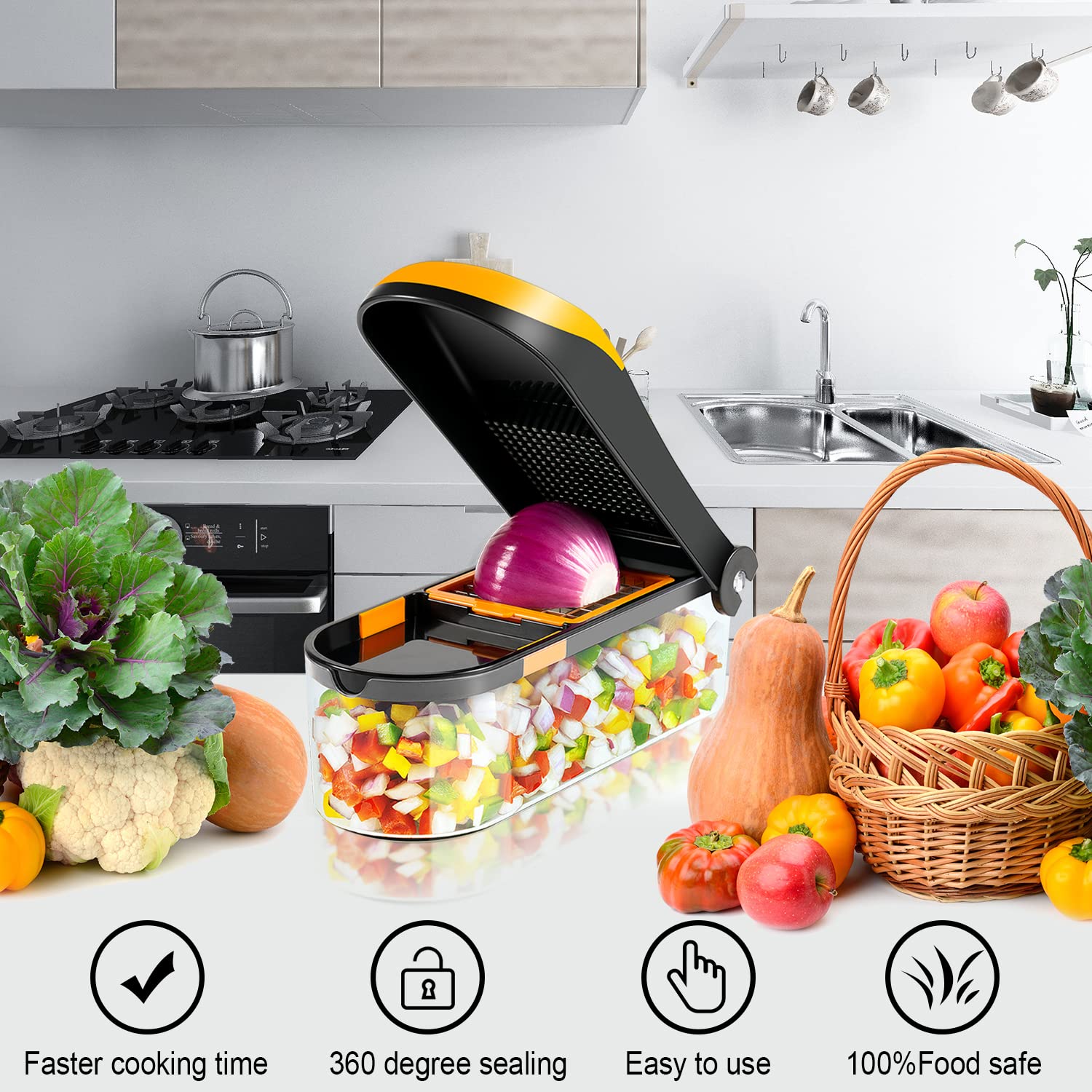 Vegetable chopper 19 in 1, Multifunctional Veggie, Onion & Food chopper, Dicer, cutter With Container With Resistant Glove, Peeler, 9 Blades