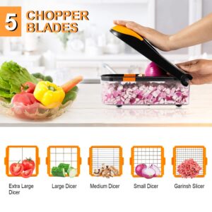 Vegetable chopper 19 in 1, Multifunctional Veggie, Onion & Food chopper, Dicer, cutter With Container With Resistant Glove, Peeler, 9 Blades