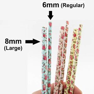 75-Pack Biodegradable Floral Paper Straws - Pink, Blue, Yellow - Vintage Flower & Rose Design - Eco-Friendly Disposable Straws for Parties by JPACO