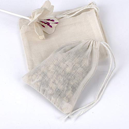 Pangda 100 Pieces Drawstring Cotton Bags Muslin Bags for Storage, Teas, Spices, Soaps, Candy, Jewellery, Wedding Party Favors and DIY Craft Home Decor (4 x 3 Inches)