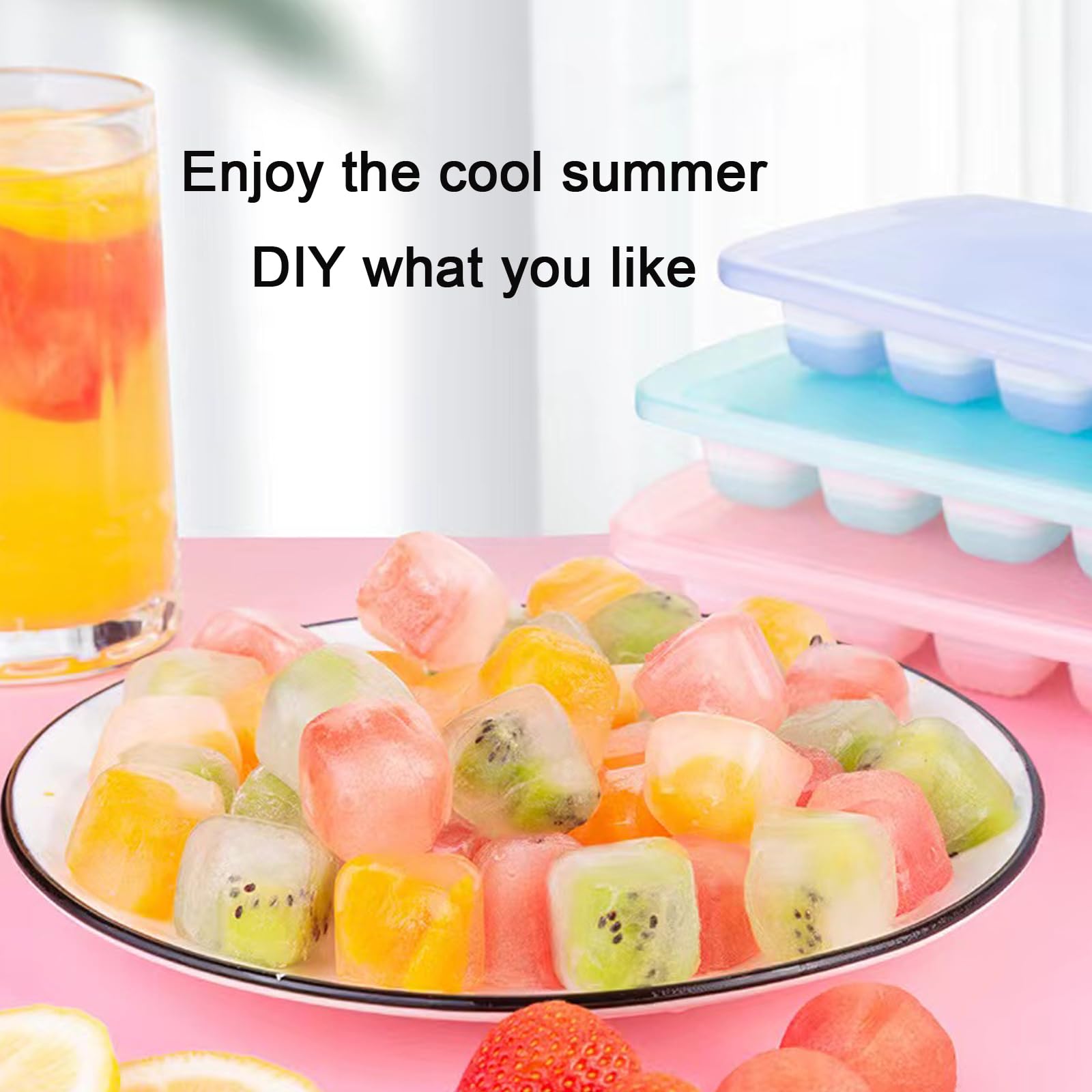 Small Ice Cube Trays with Lid for Freezer,Mini Ice Cube Trays for Freezer with Lid,Silicone Ice Cube Trays,Tiny Ice Cube Trays for Freezer,BPA Free,Easy to Remove and Perfect Cube Size