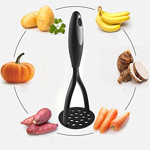 KSENDALO Multifunctional Kitchen Cooking Tool – Potato Masher, Avocado Masher, Bean Masher - Nonstick Degradable Nylon Blade with Comfortable Rubber Wrapped Handle, Degradable Nylon Blade, Black