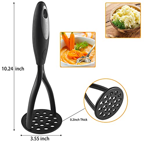 KSENDALO Multifunctional Kitchen Cooking Tool – Potato Masher, Avocado Masher, Bean Masher - Nonstick Degradable Nylon Blade with Comfortable Rubber Wrapped Handle, Degradable Nylon Blade, Black