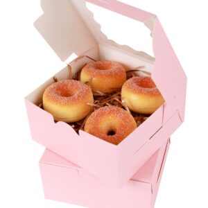 qiqee Pink Bakery Box with Window 60packs 6x6x3 Pink Cookie Boxes Pastry Box for Wedding Favor Birthday ＆ Party
