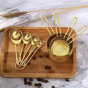 LYFJXX Gold Measuring Cups and Spoons Set, 8 PCS Metal Measuring Cups and Stainless Steel Measuring Spoons Set for Kitchen