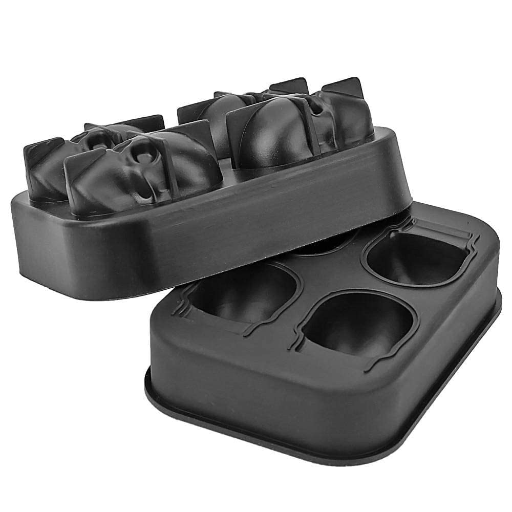 Ice Cube Tray 3D Skull Ice Mold-2Pack Easy Release Silicone mold 8 Cute and Funny Ice Skull for Whiskey Cocktails and Juice Beverages Black Ice Mold/S