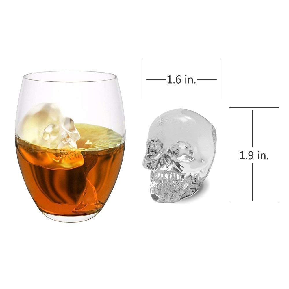 Ice Cube Tray 3D Skull Ice Mold-2Pack Easy Release Silicone mold 8 Cute and Funny Ice Skull for Whiskey Cocktails and Juice Beverages Black Ice Mold/S