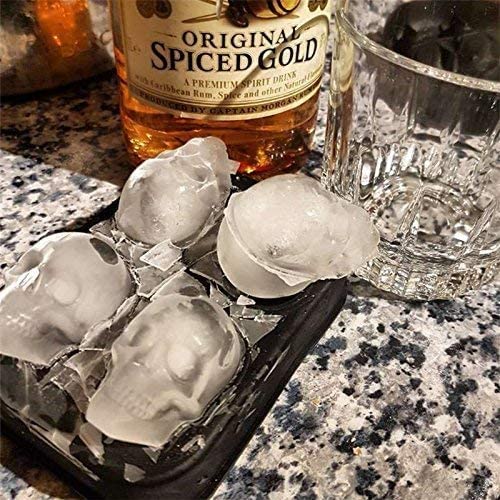 Ice Cube Tray 3D Skull Ice Mold-2Pack Easy Release Silicone mold 8 Cute and Funny Ice Skull for Whiskey Cocktails and Juice Beverages Black Ice Mold/S