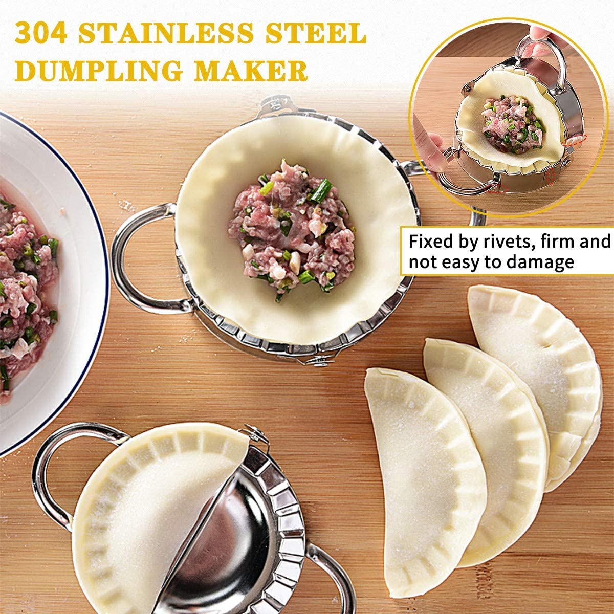 Dumpling Press Molds Set and Cutter Dumpling Skin Maker Stuffing Spoon Flour Ring Cutter,Chinese Dumpling Pie Ravioli Empanadas Press Mold Kitchen Accessorie